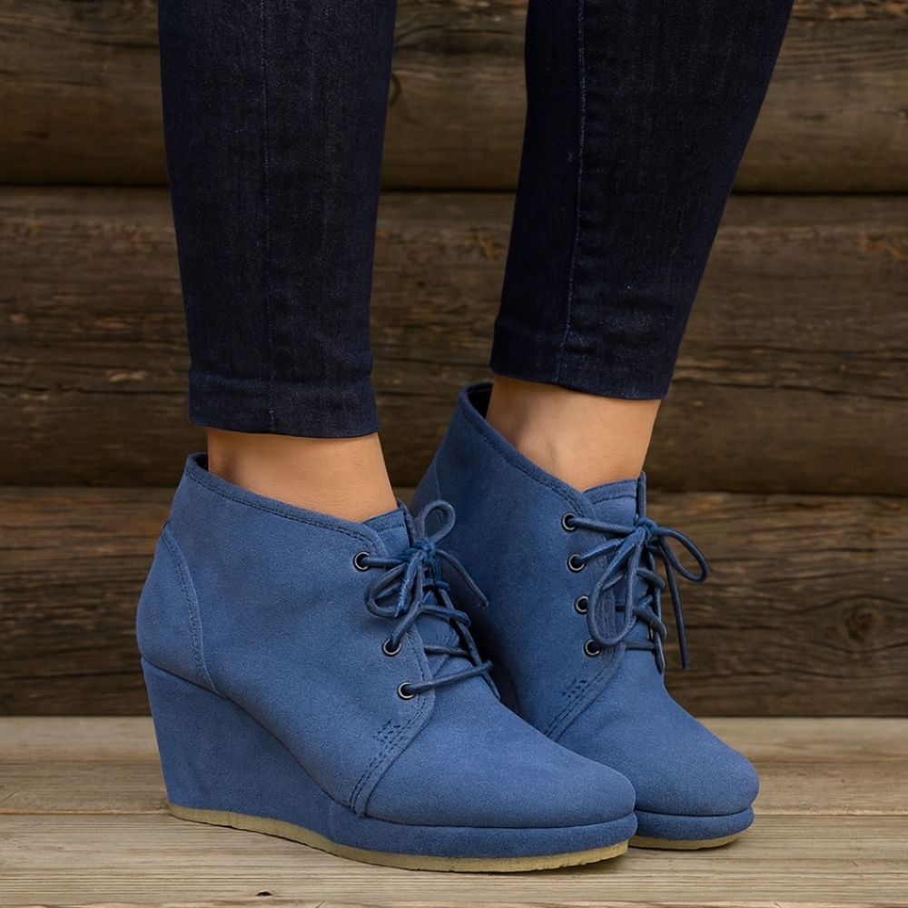 Clarks Originals NEW Casual Boho Vogue Aurora Lace-up Comfort Wedge Bootie 7M